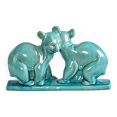 Art Deco Cracked Ceramic Teddy Bear Statue by LV Ceram