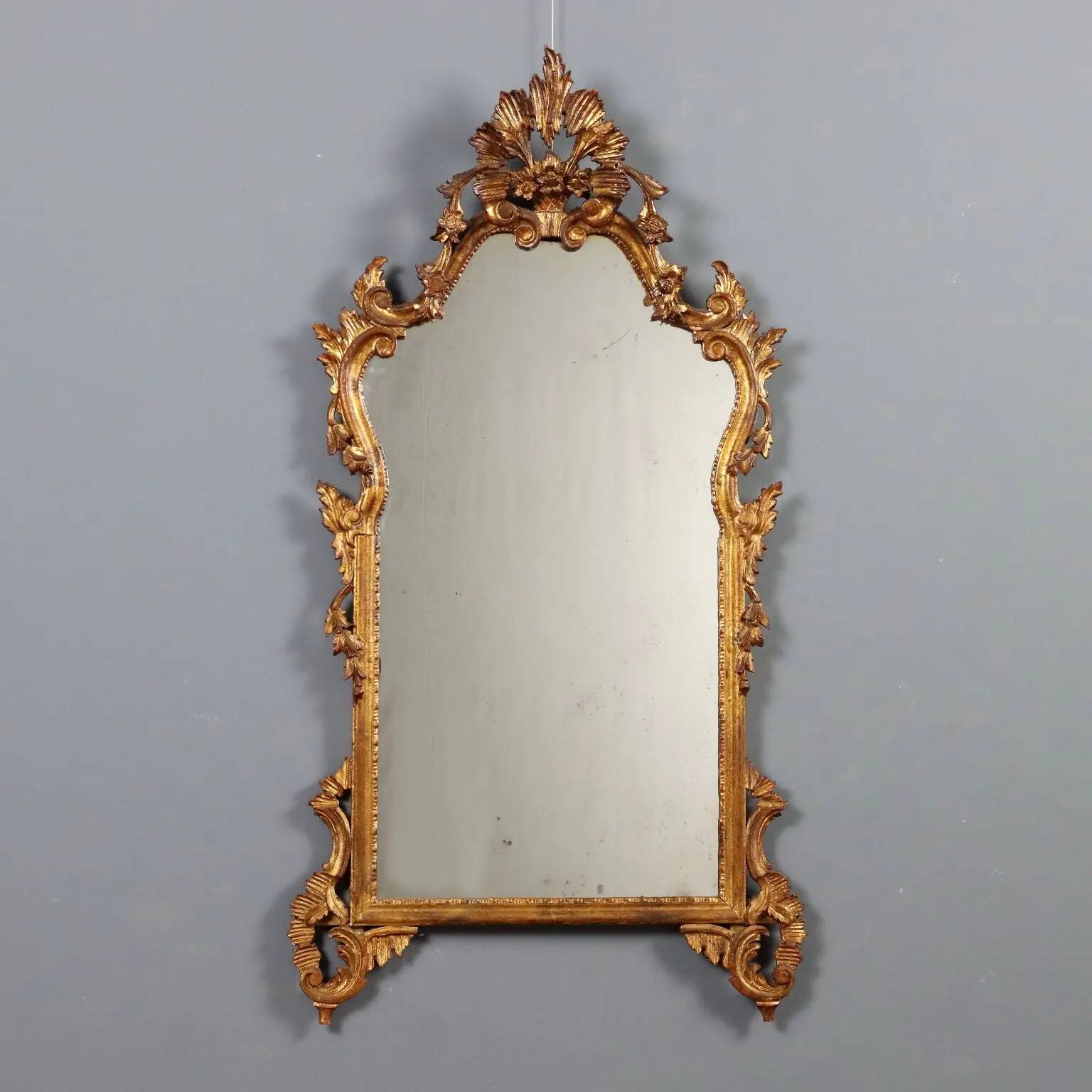Antique carved and gilded wooden mirror, Italy, 20th century