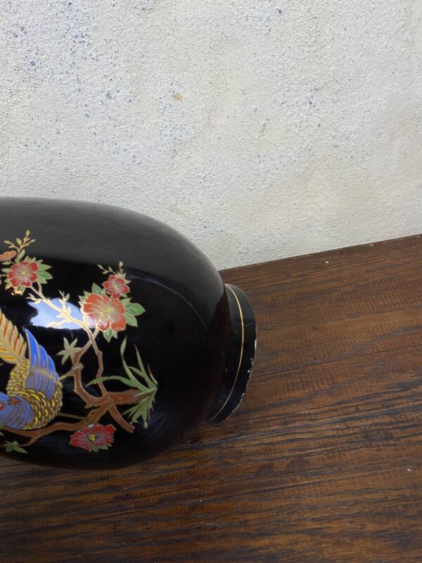 Vase asiatique japonais XX céramique noir