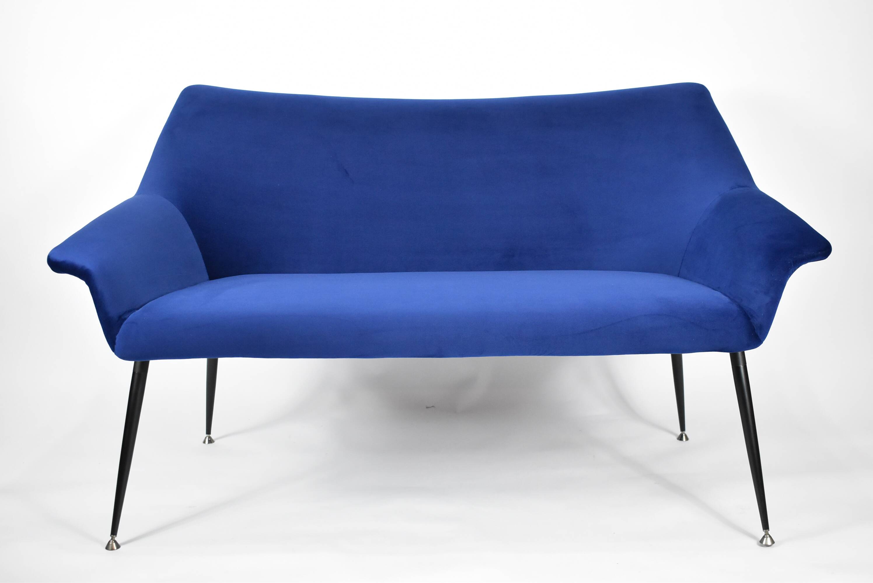Two-seater vintage sofa, german democratic republic, 1960, navy blue, velvet