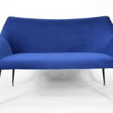 Two-seater vintage sofa, german democratic republic, 1960, navy blue, velvet