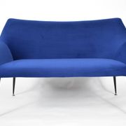 Two-seater vintage sofa, german democratic republic, 1960, navy blue, velvet