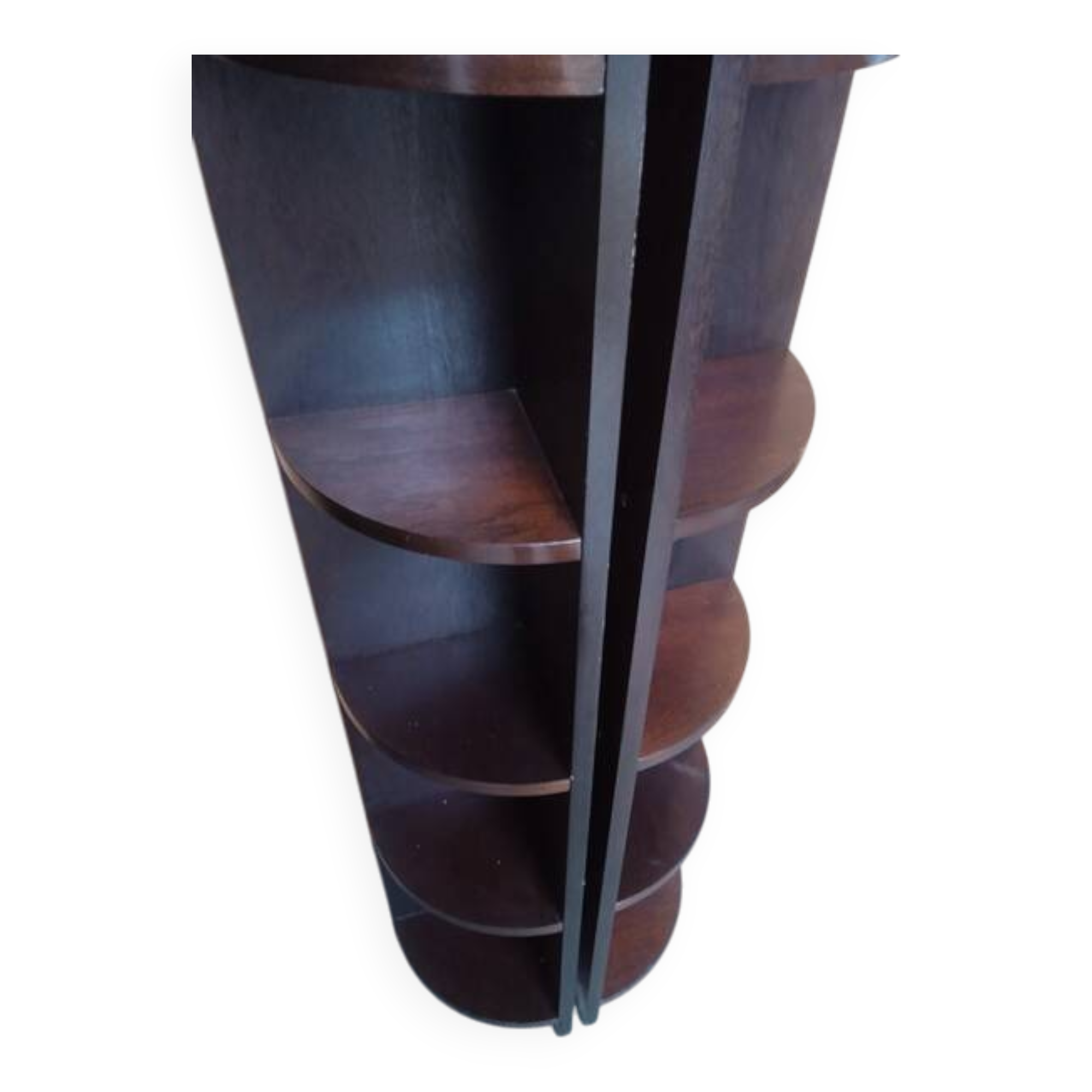 Pair of mahogany art deco style column corner cabinets