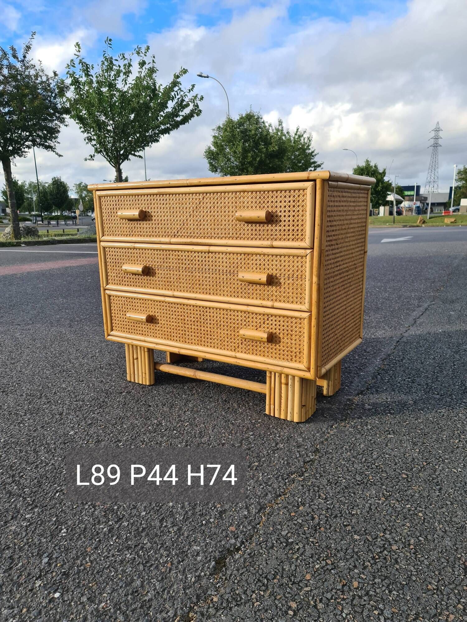 Commode vintage rotin bambou style art déco