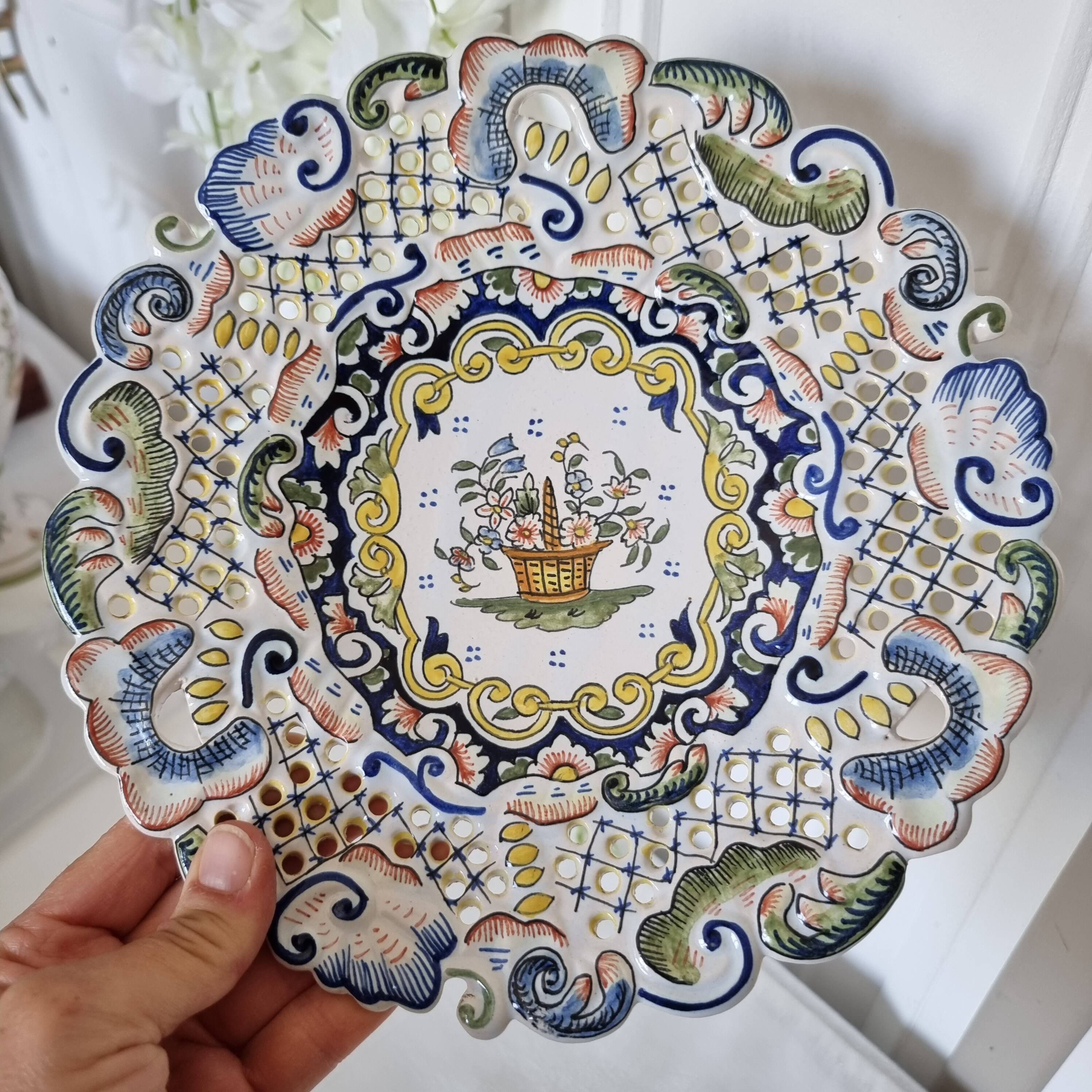 Decorative plate in Rouen earthenware, 19th century