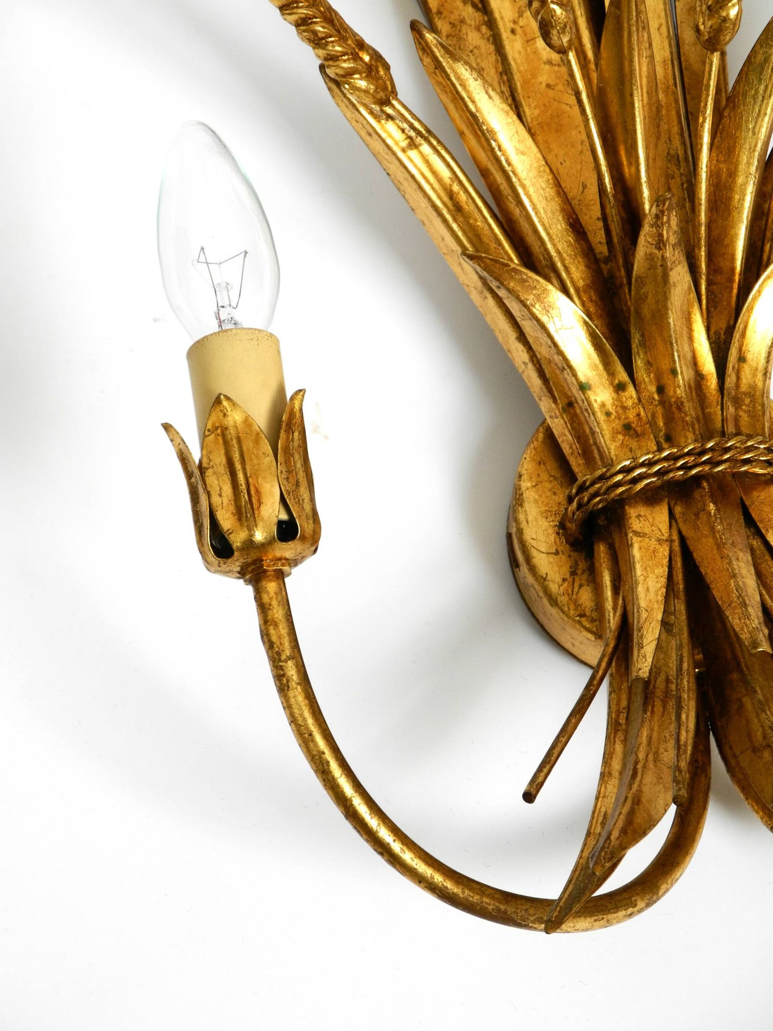 Beautiful large 70s gold-plated 2-armed metal wall lamp by Hans Kögl