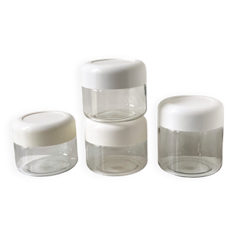 Set of 4 Vintage glass storage jars, Massimo Vignelli for Heller designs