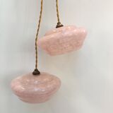 Pair of Art Deco suspensions in pink Clichy glass