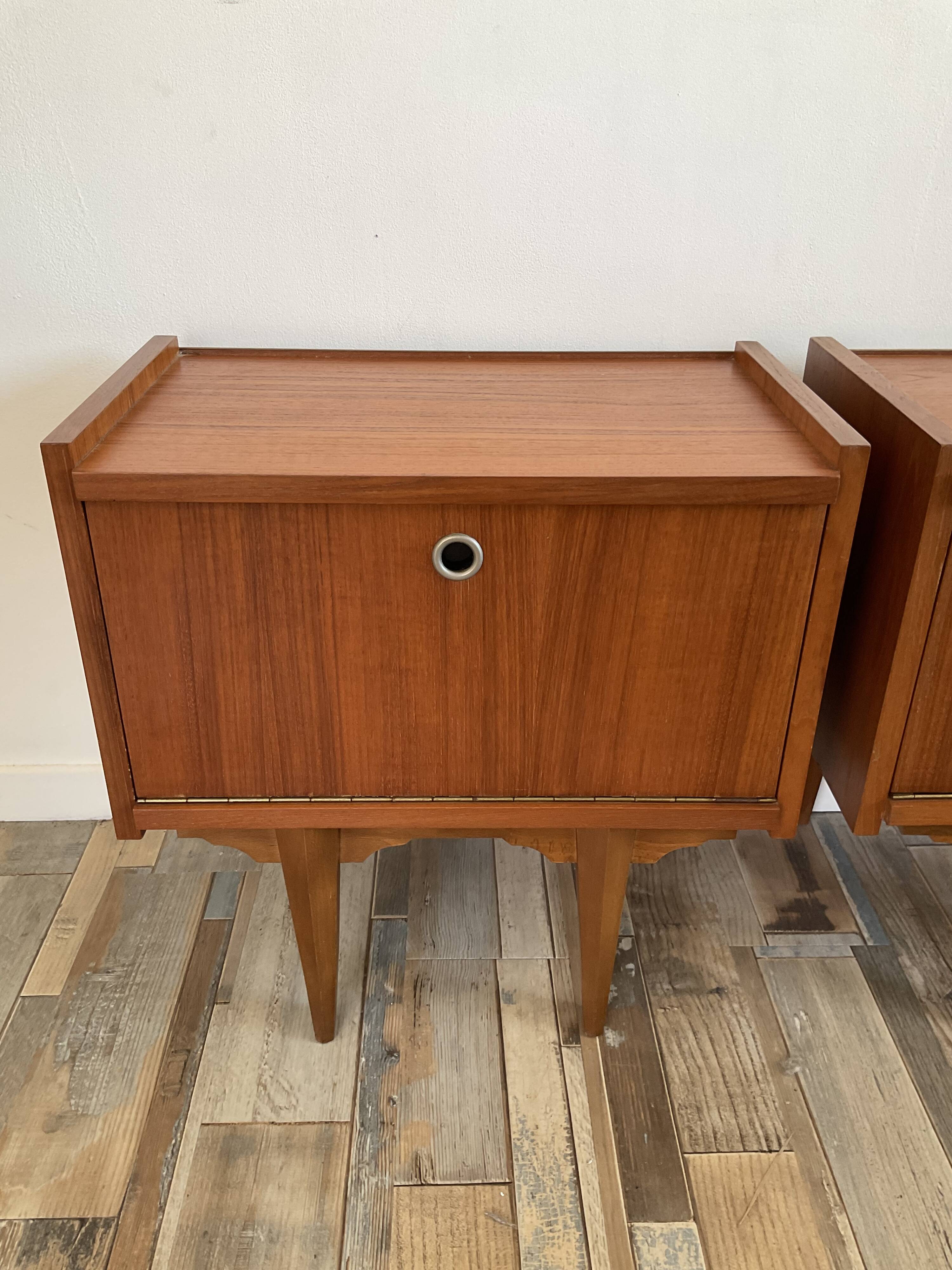 Pair of Scandinavian teak bedside tables in 60s