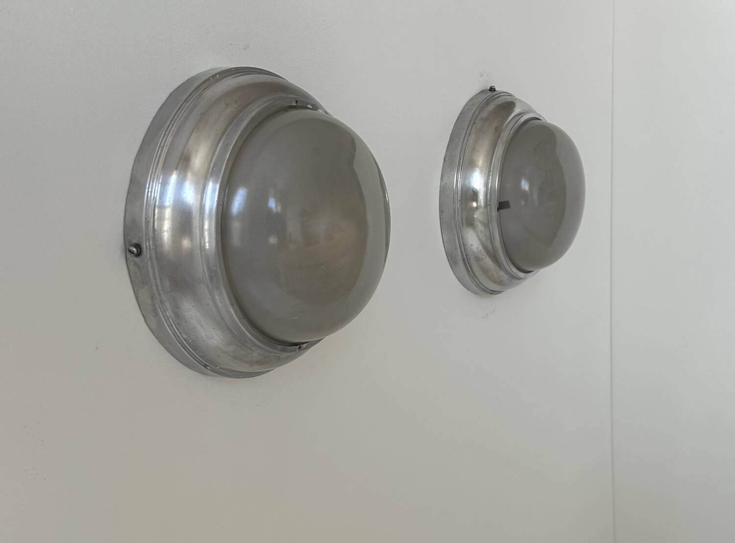 Pair of vintage art deco wall lights, chrome and sandblasted glass, France 1930