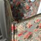 Paravent ancien bois et tissu fleuri