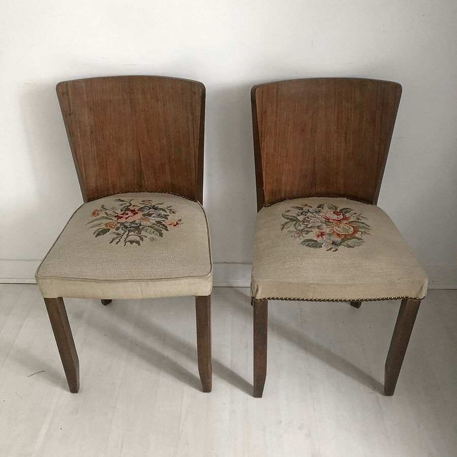 Pair of 50's vintage chairs decorated with flowers