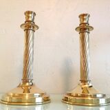 Pair of empire style brass candlesticks
