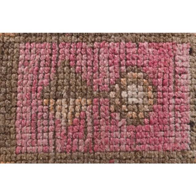 Vintage Turkish hand-knotted wool cotton pink runner rug 92x290
