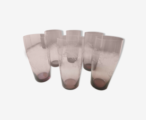 Set de 6 verres à orangeade soda en verre soufflé et décor gravé