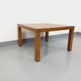 Vintage square coffee table in oak wood and ceramic from the 60s and 70s