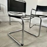 Set of 6 design chairs Matteo Grassi tubular metal and black leather year 70/80 Bauhaus style