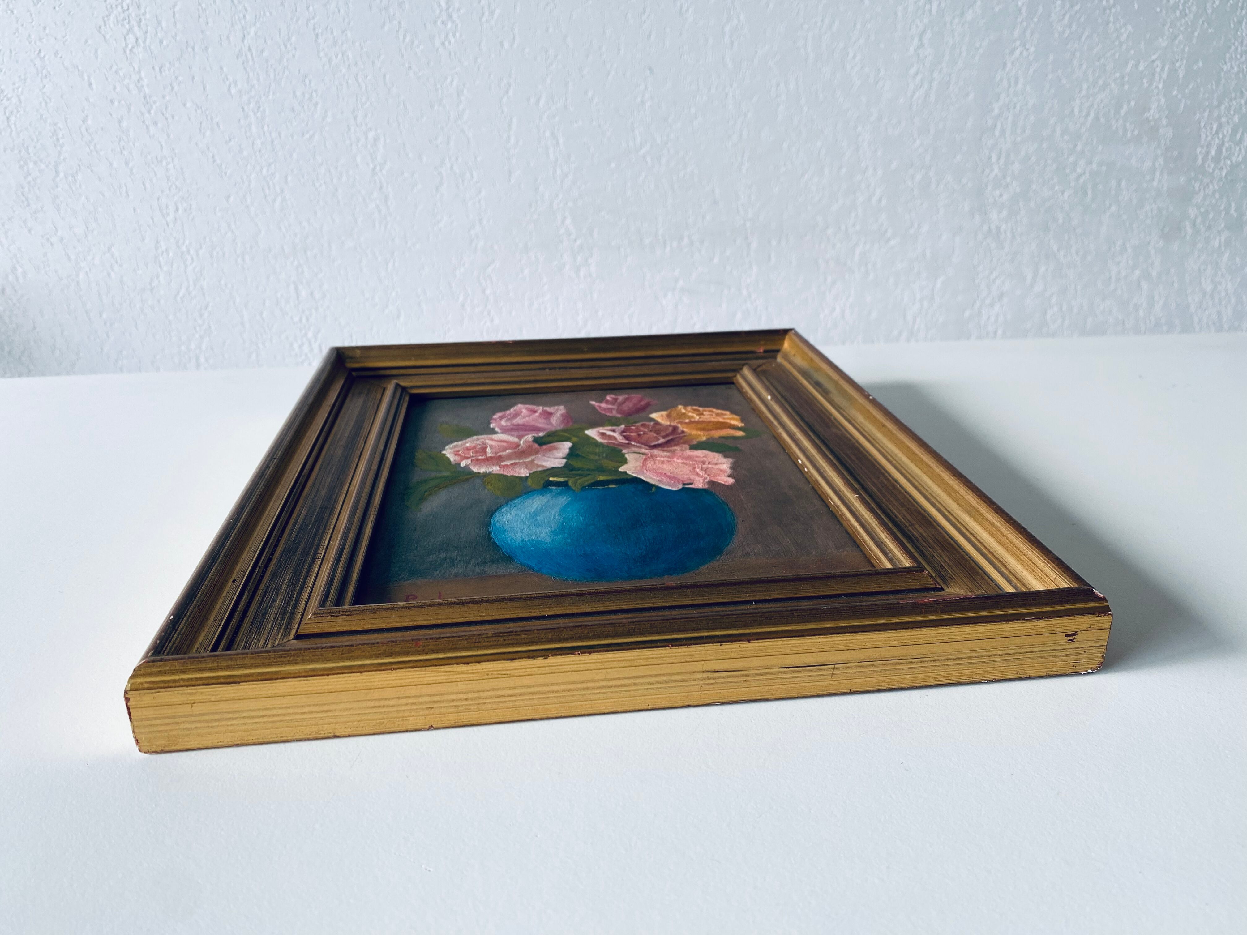 Oil on panel bouquet of flowers framed and signed