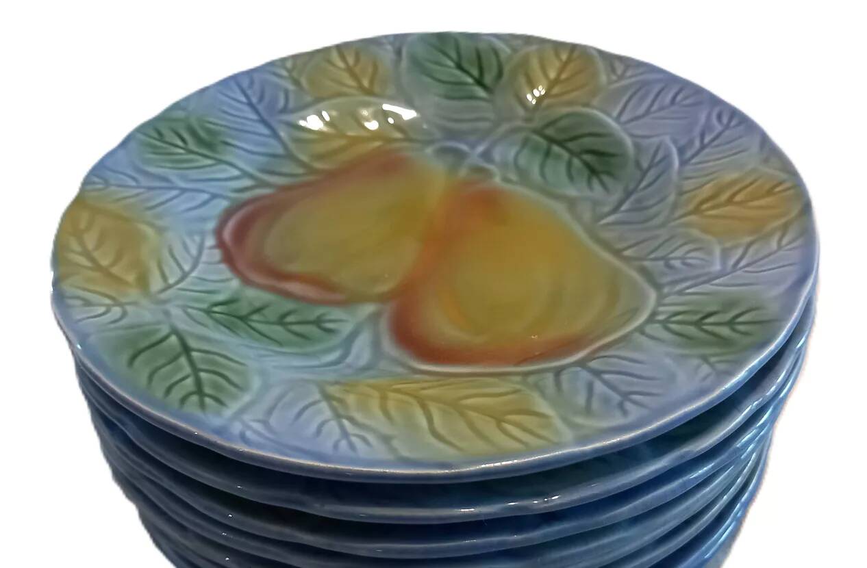 Old Salins earthenware dessert or cheese plates x 8