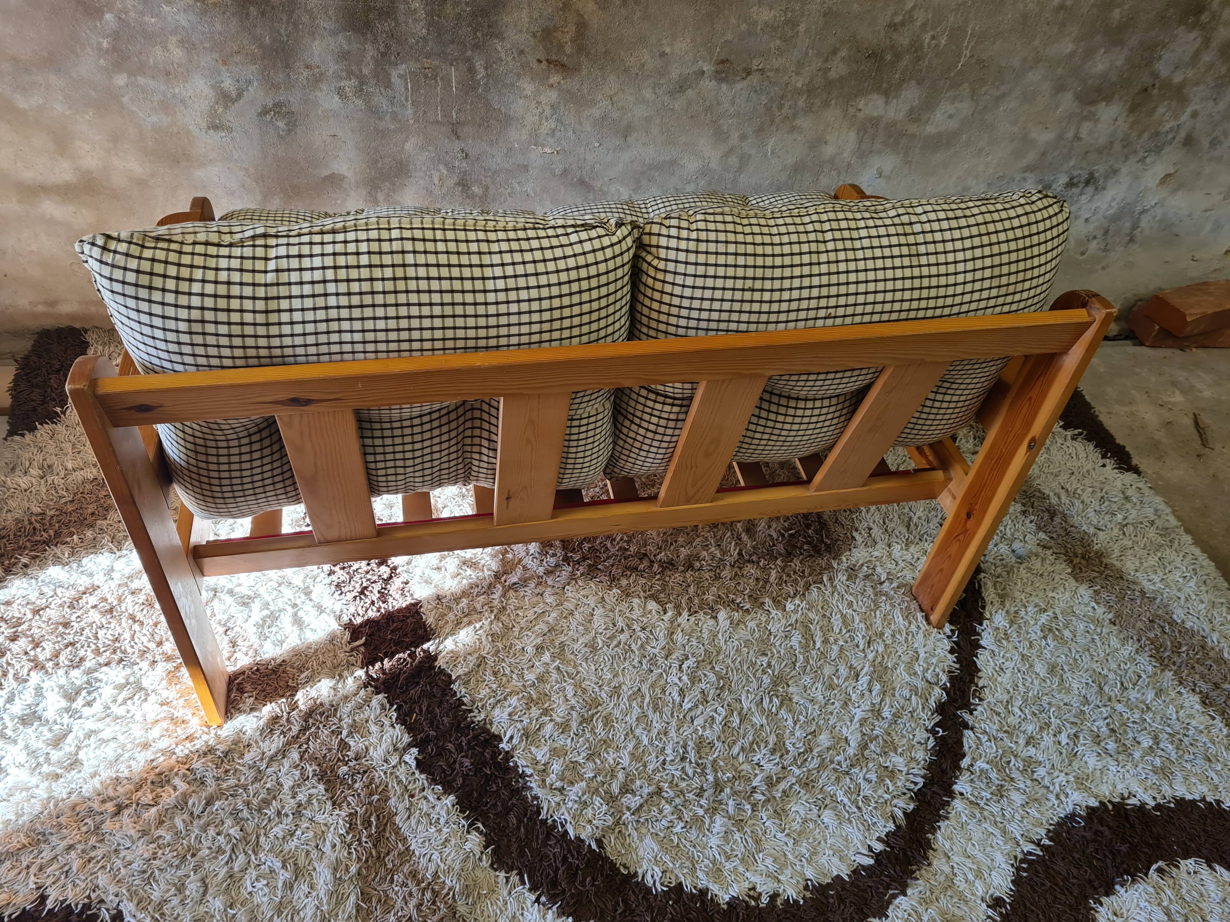 Pine sofa two places 1960 Vintage