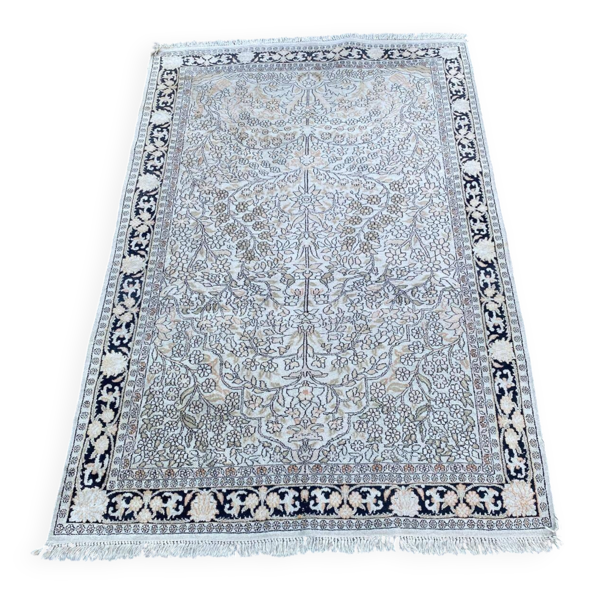 Handmade beige wool Persian rug 130x200