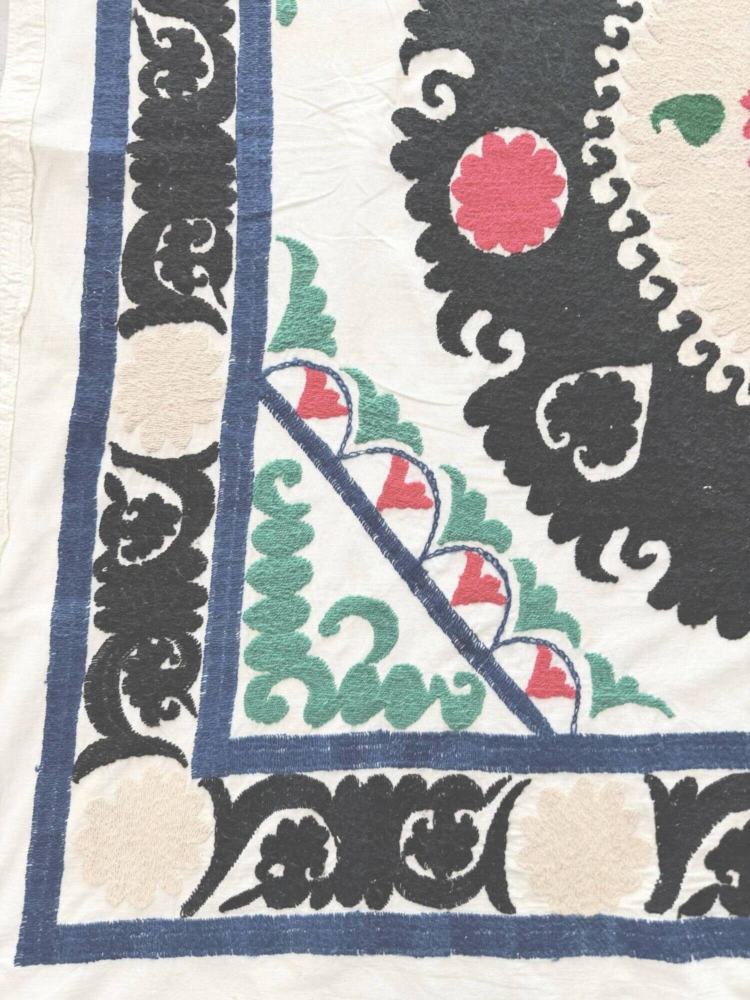 Vintage hand-embroidered tribal tapestry 130x137 cm