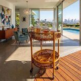 1960s Bamboo & Rattan Serving Bar Cart Trolley by Franco Albini. Made in Italy