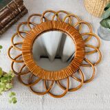Round vintage wicker mirror