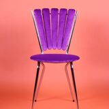 Chaise pétales velours violet 70s restaurée