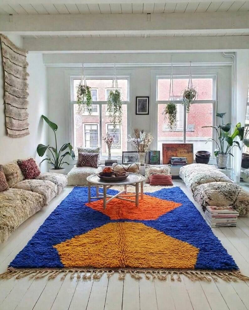 Tapis marocain écru à motifs géométriques 200cmx300cm