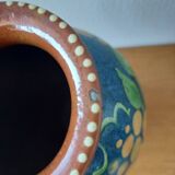 Pair of Primavera vases in blue ceramic with plant decoration 1920-1930