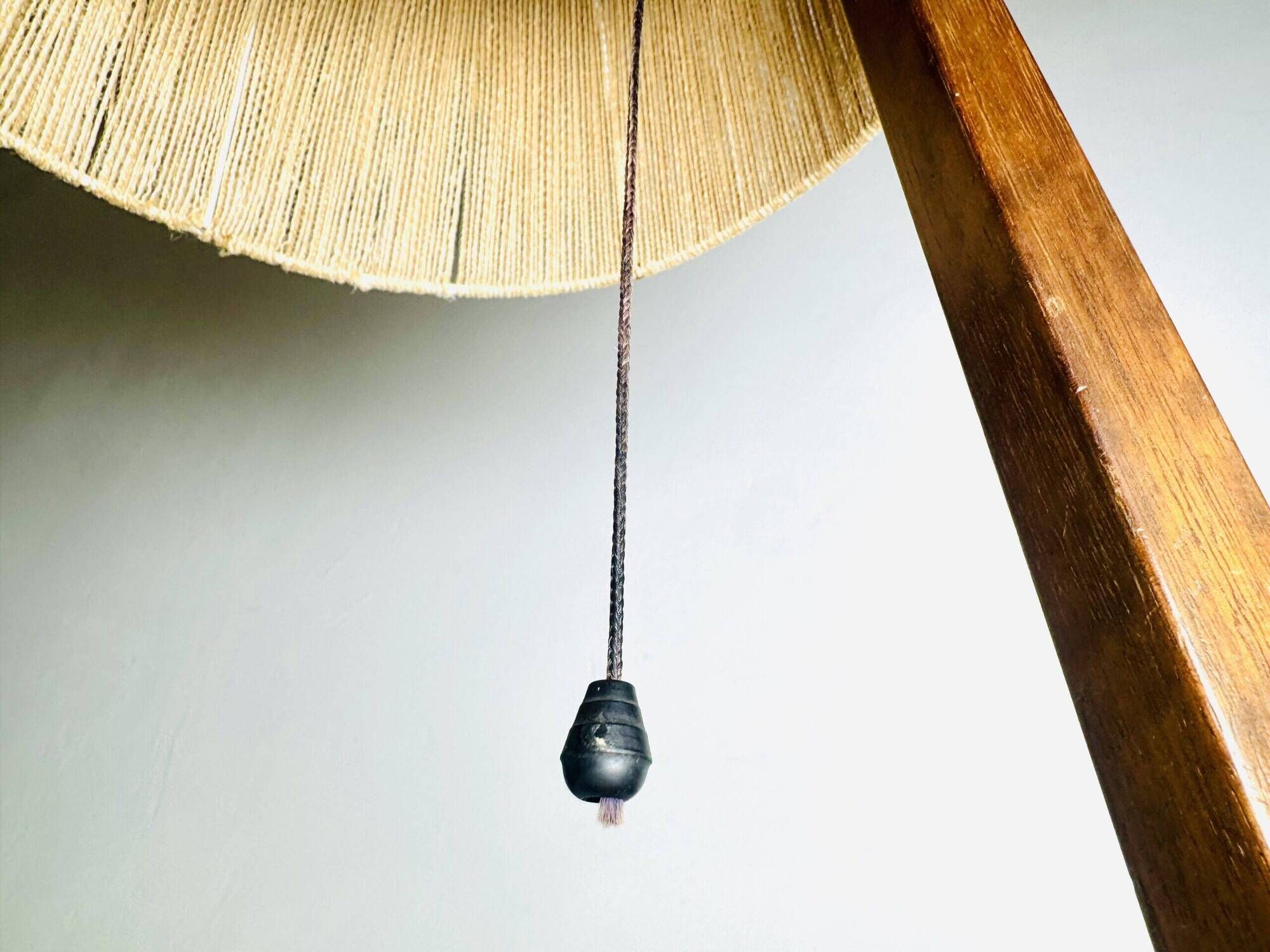 Hemp String & Teak Wood Table Lamp By Ib Fabiansen For Fog & Mørup, Denmark 1950S