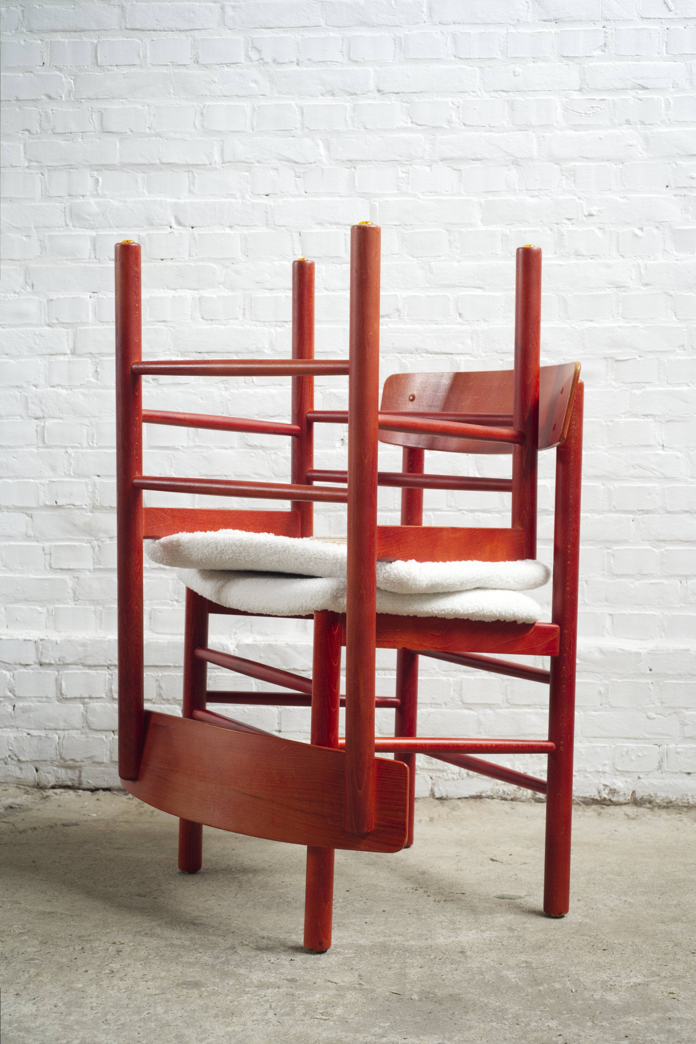6x red stained beech dining chairs "Model 250" by Farstrup Denmark, 1960's