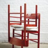 6x red stained beech dining chairs "Model 250" by Farstrup Denmark, 1960's