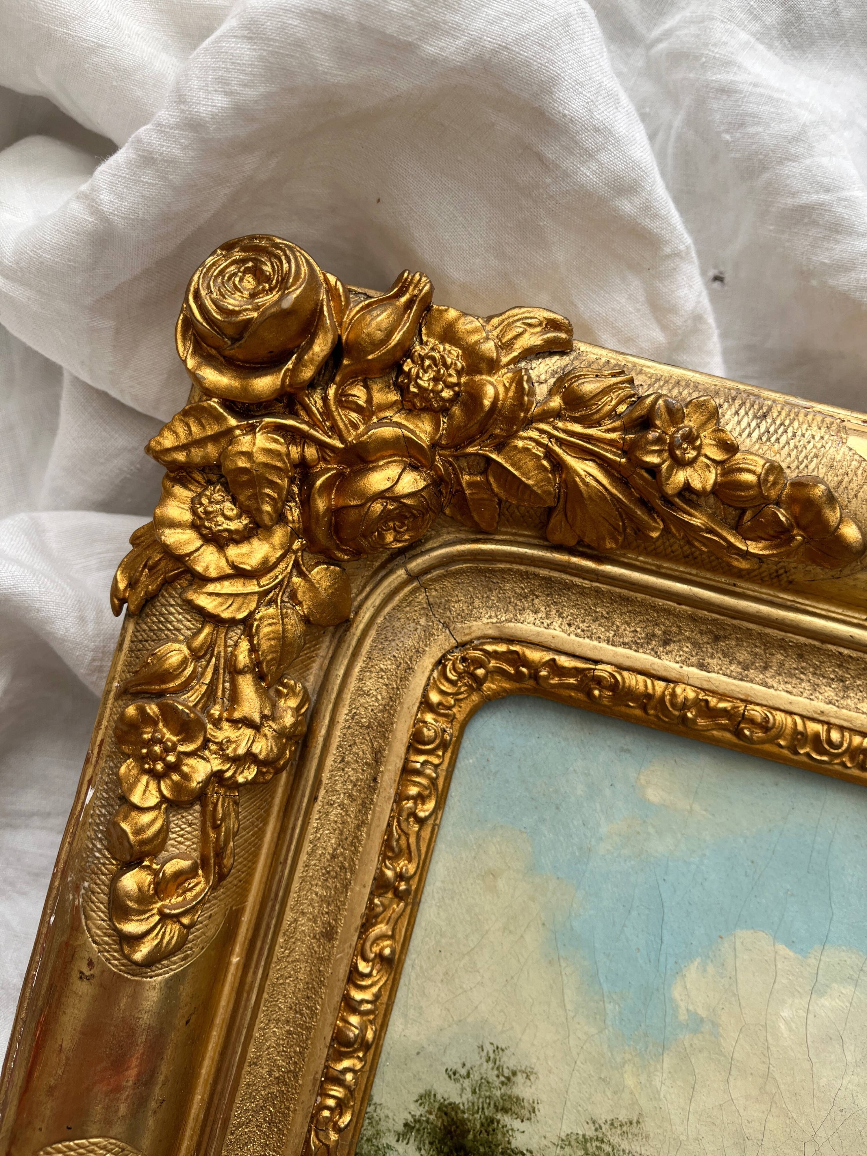 Old oil painting on canvas countryside landscape 19th