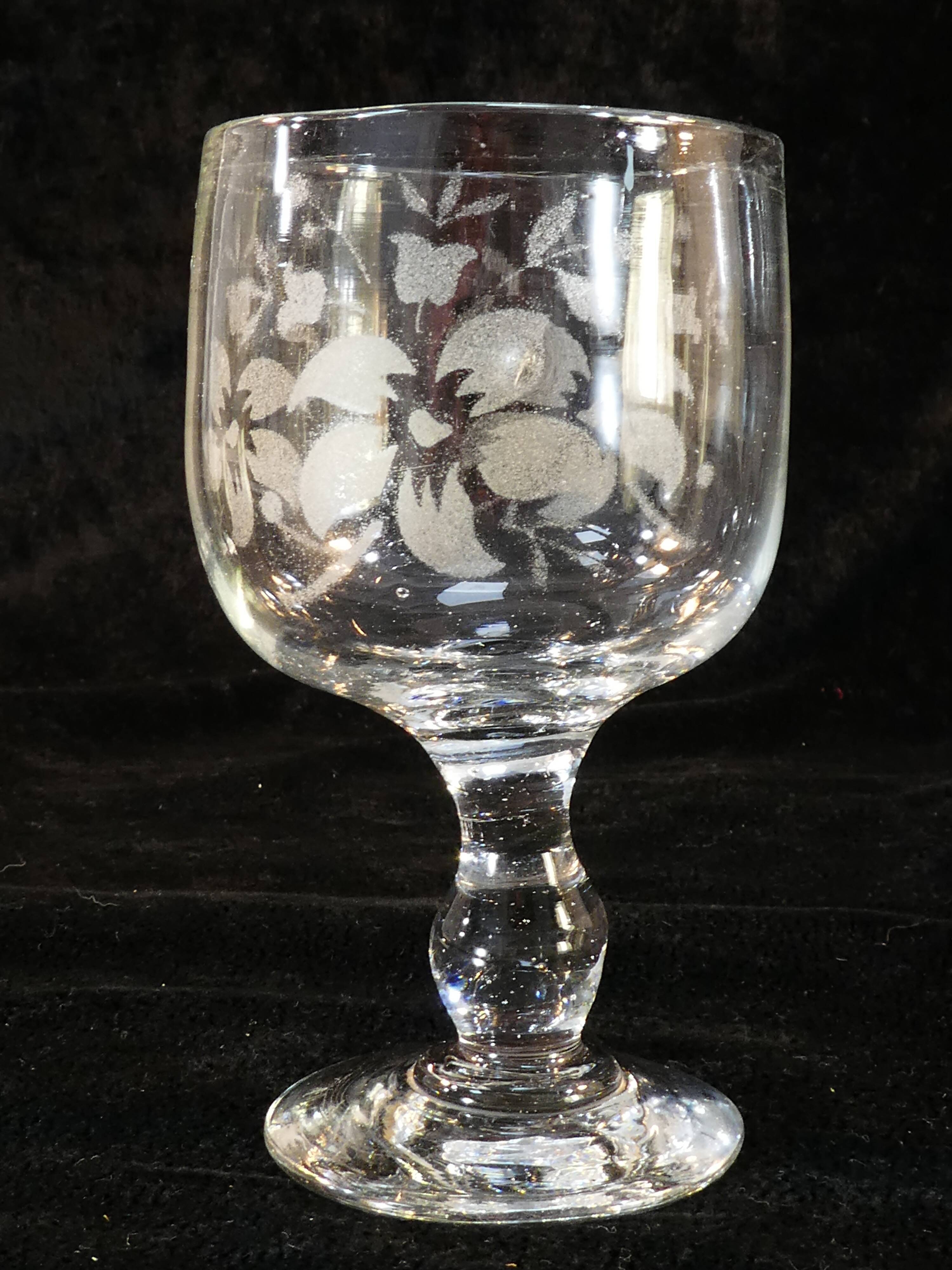 Old blown glass engraved with acid XIXth floral decoration