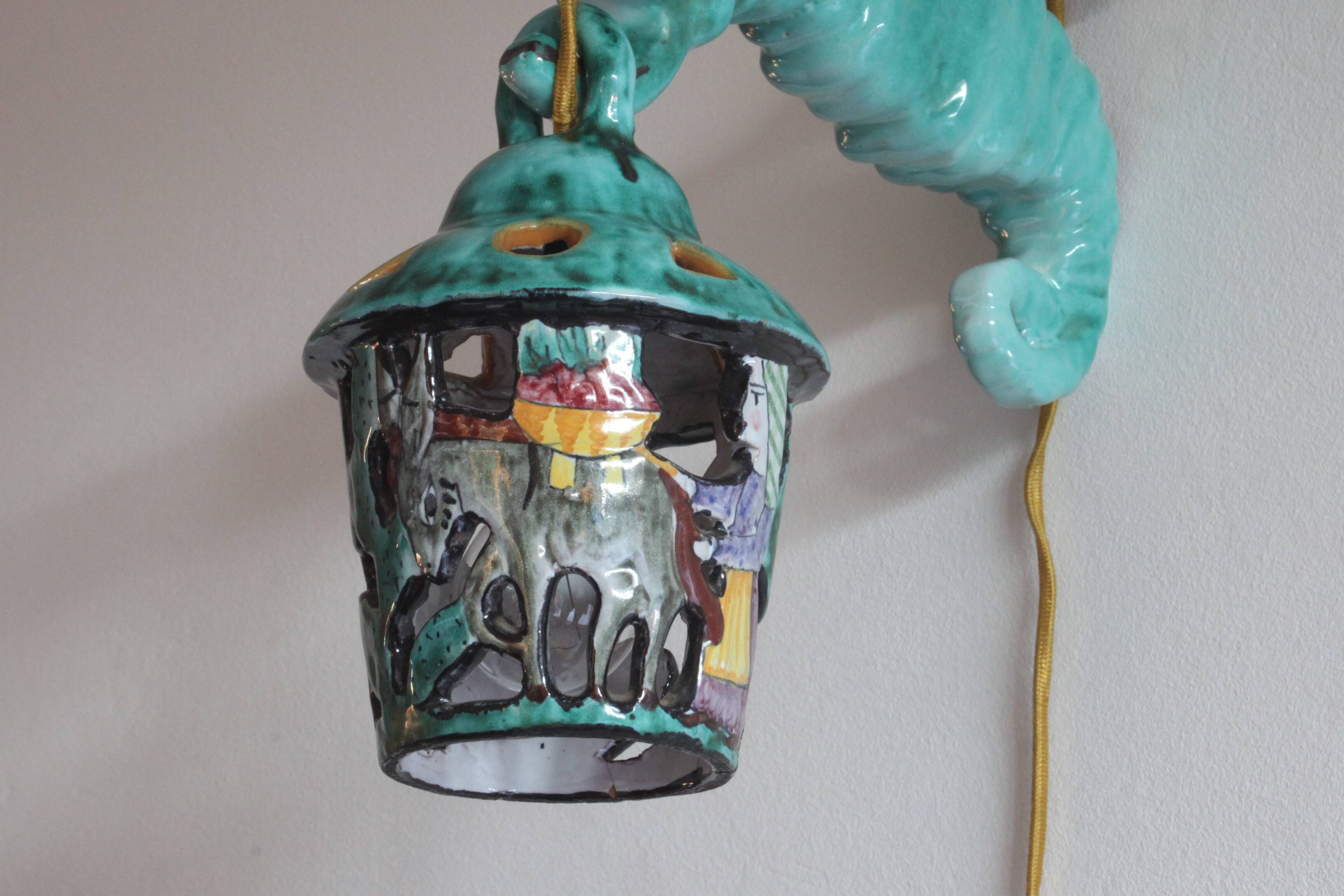 Ceramic Seahorse Lantern from Vietri Sul Mare, Italy 1960S.