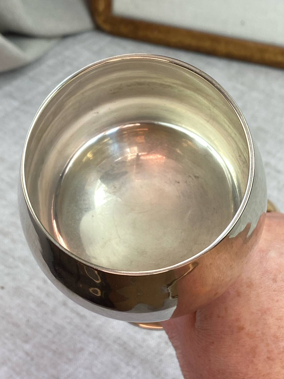 Green stemmed, brass chalices