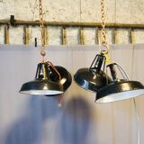 Black and white industrial hanging lamp