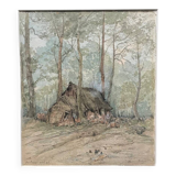 Clog maker's hut in the Fougères forest, watercolor