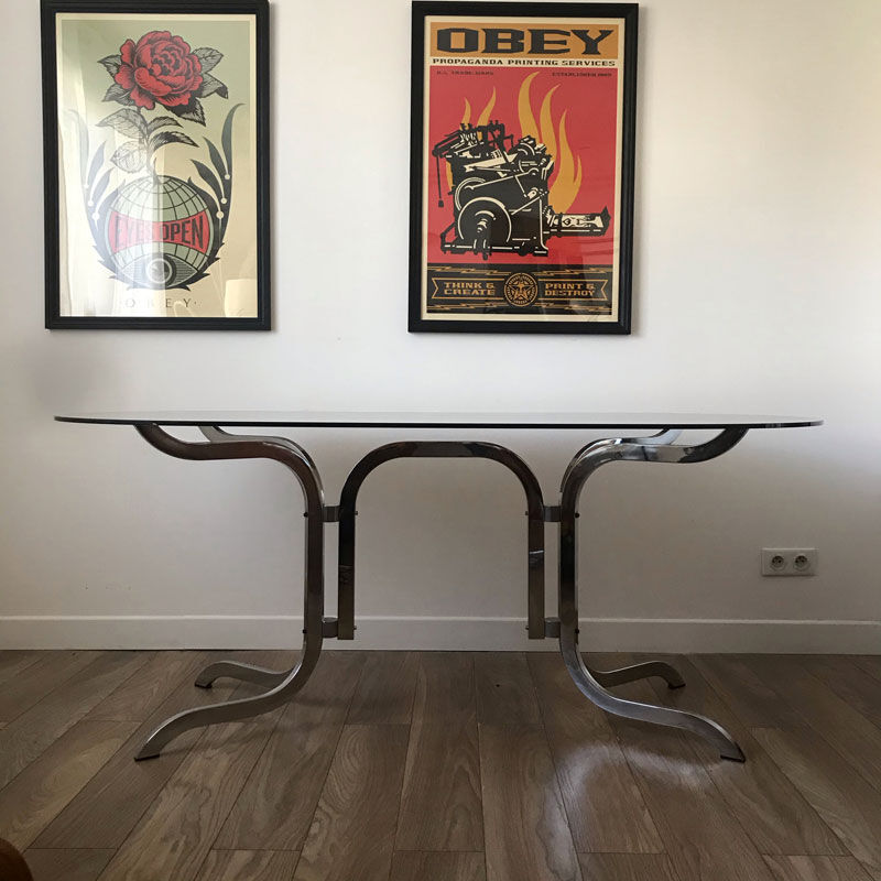 Table chrome et verre 70s