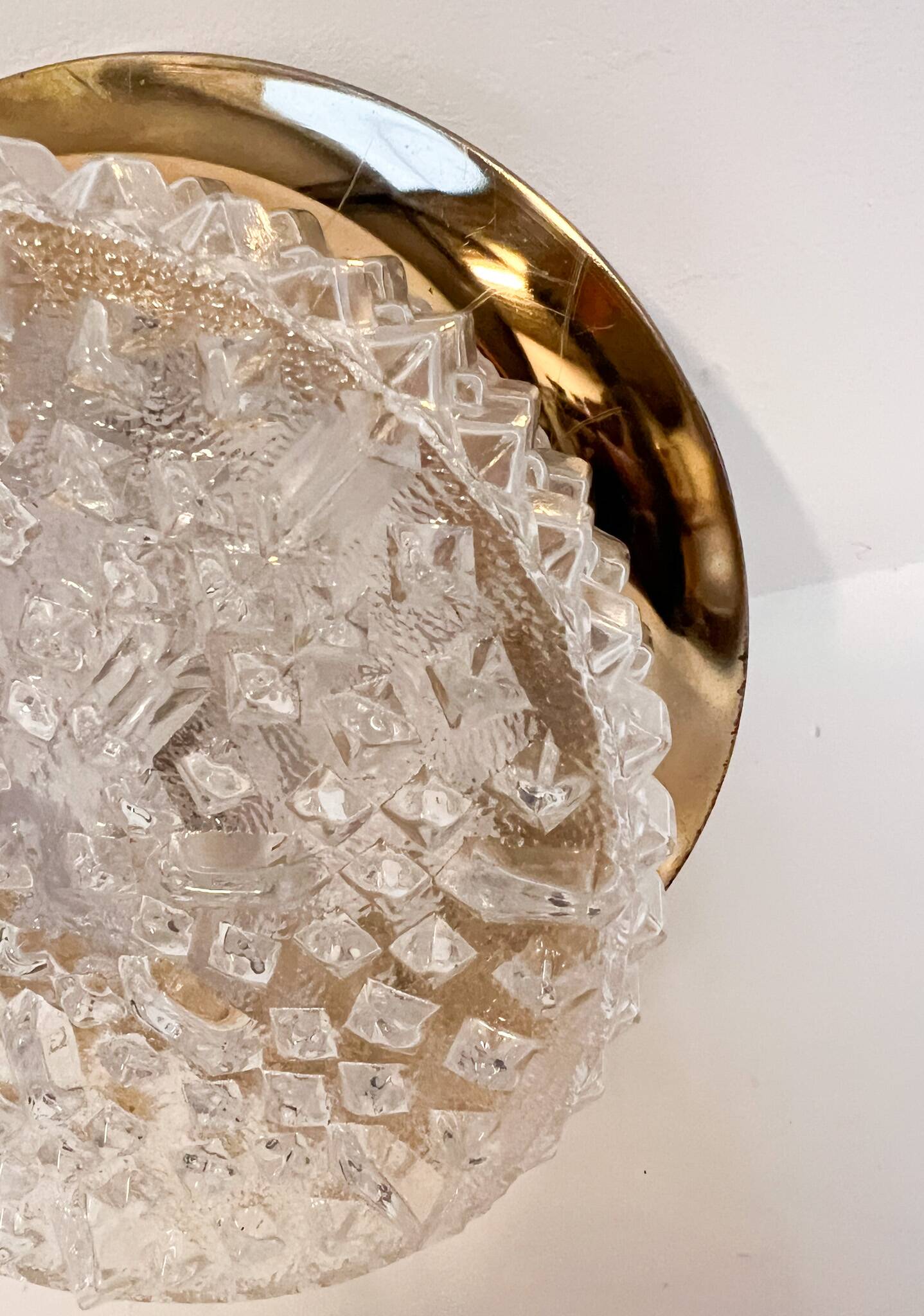 Gold colored glass ceiling or wall lamp in Hollywood style, 1970s