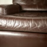 Pair of armchairs brown leather base stainless steel, France, circa 1970