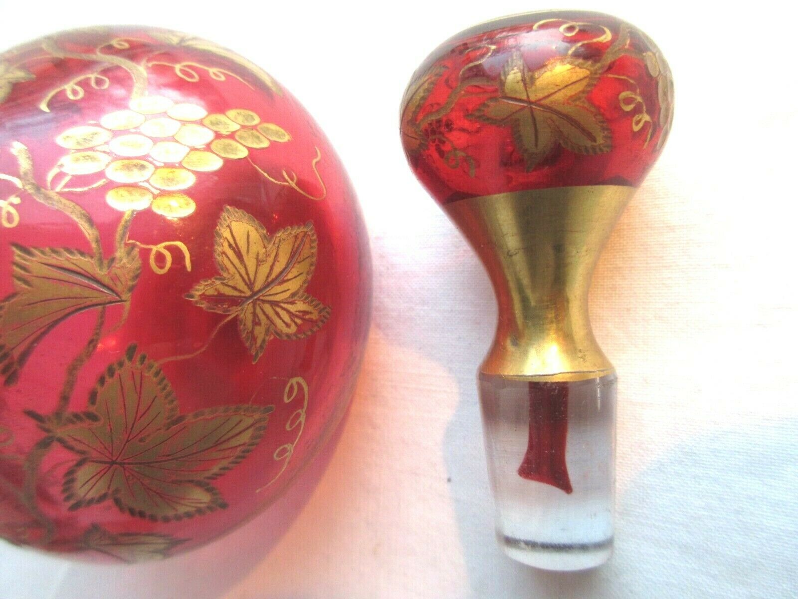 Small carafe Napoleon III red and gold Baccarat crystal, vine decoration