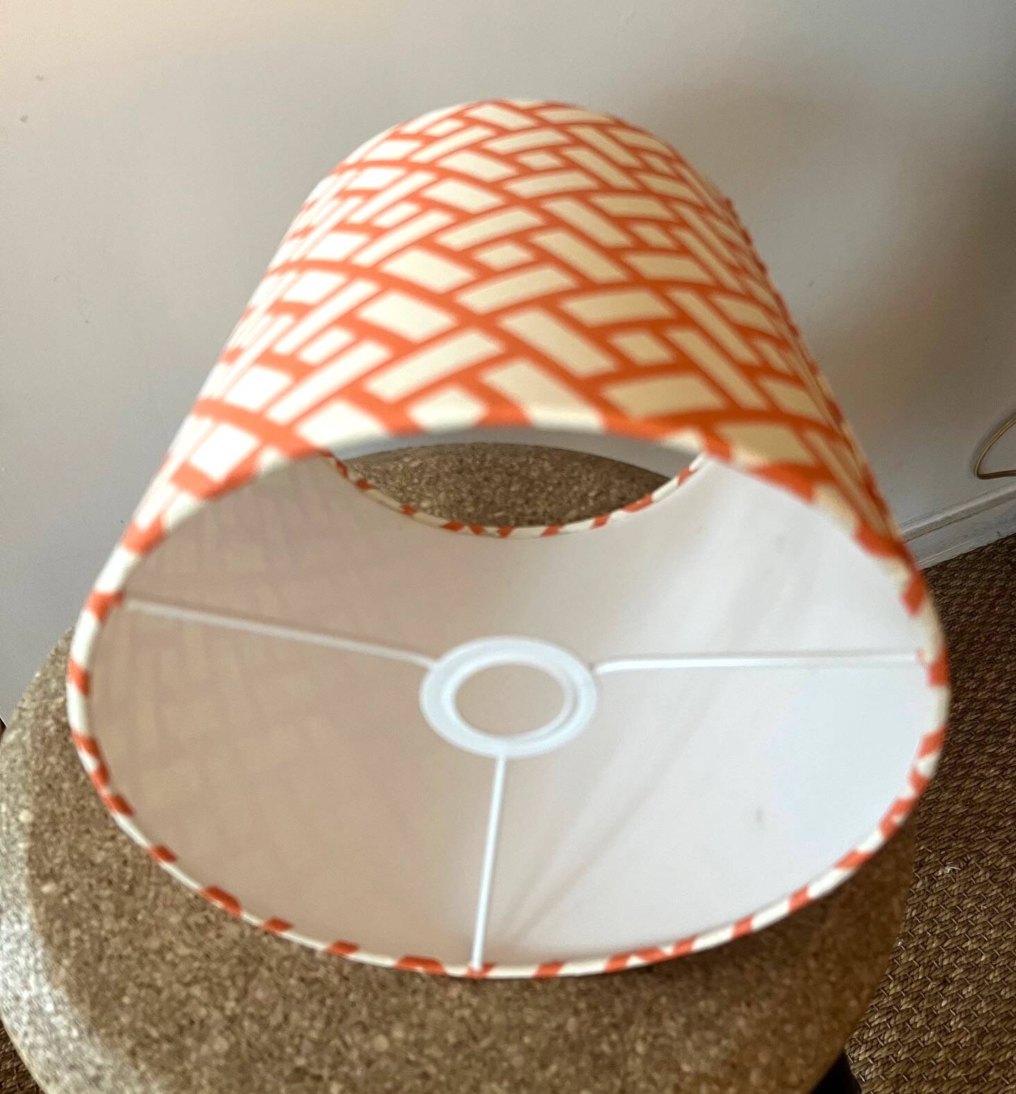 Vintage lamp - orange ceramic - 1970 - handmade shade.