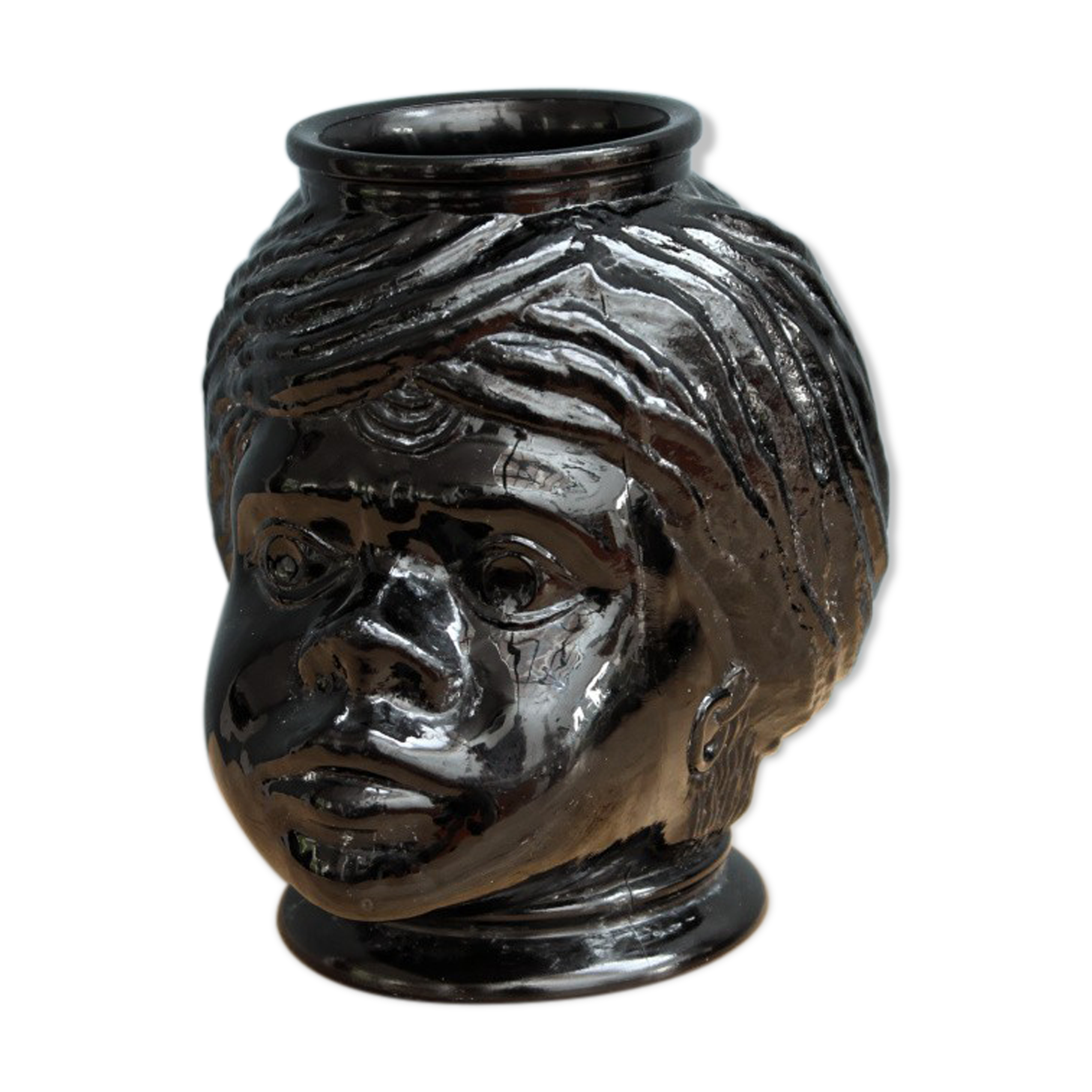 Molded glass vase, nubian's head