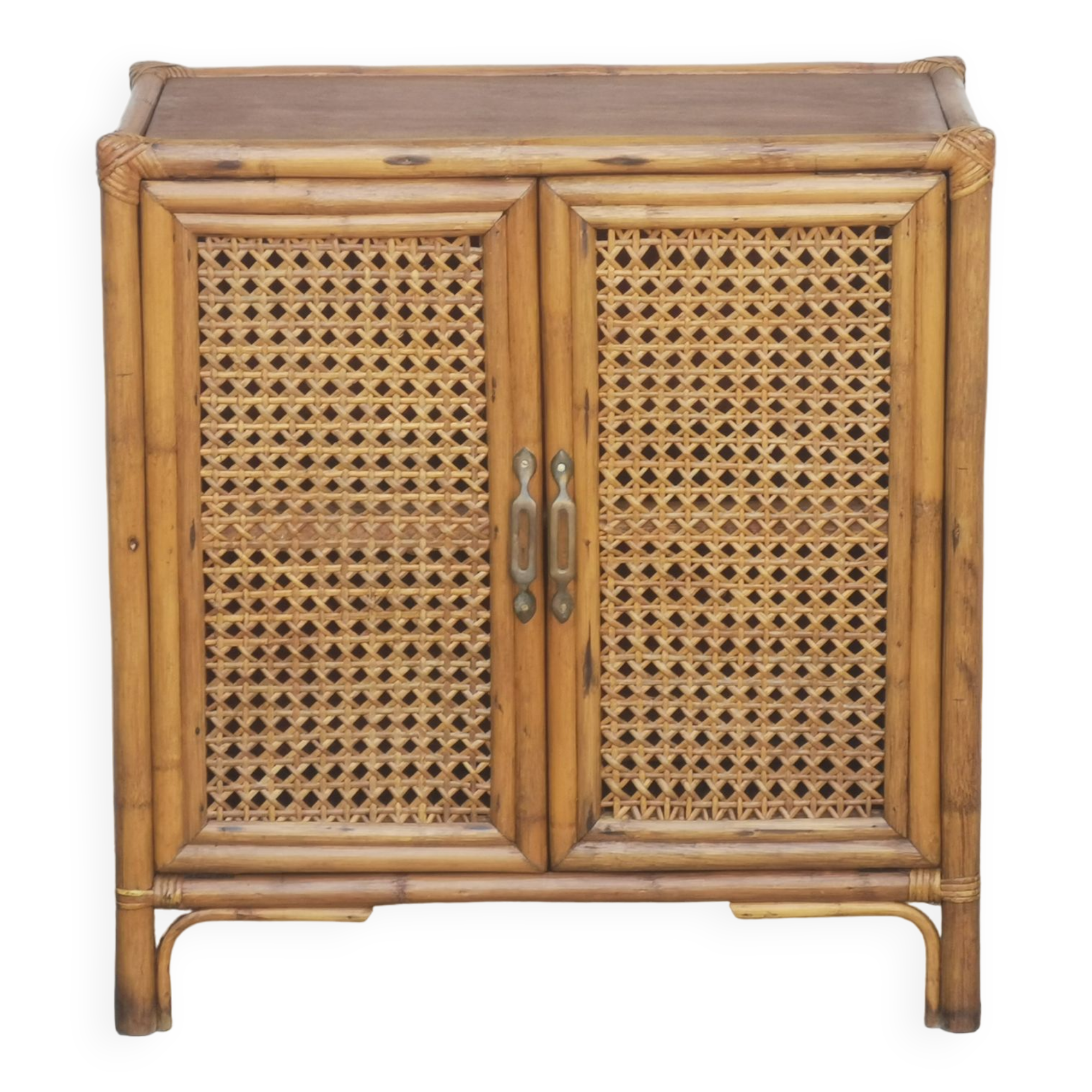 Vintage wood and rattan chest of drawers