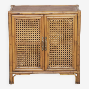 Vintage wood and rattan chest of drawers