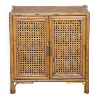 Vintage wood and rattan chest of drawers