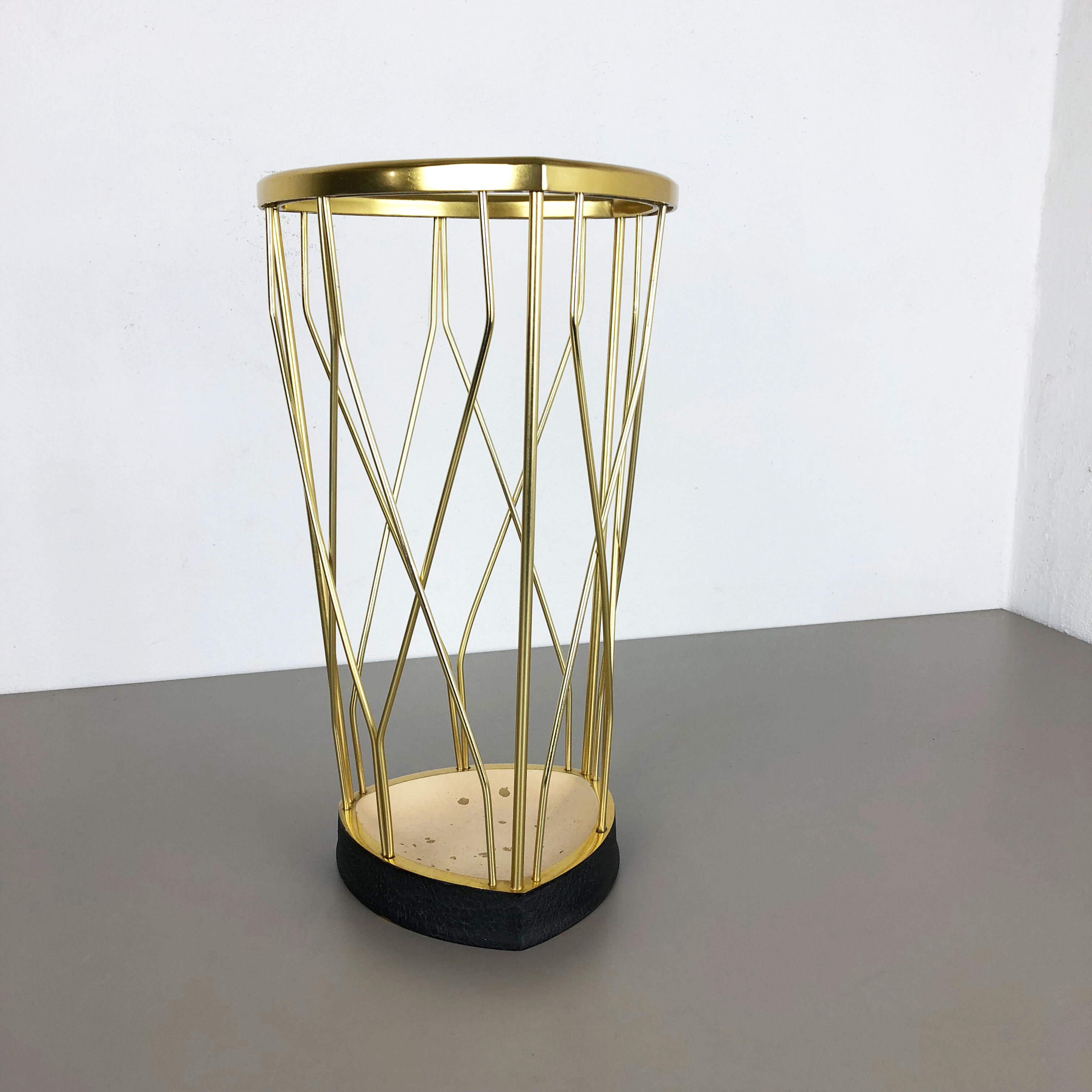 Midcentury metal brass modernist umbrella stand, Germany, 1950s
